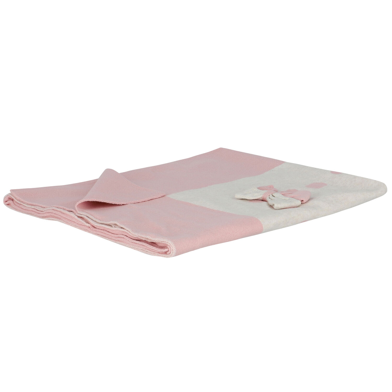 بطانية للبنات محبوكة باللون الوردي والعاجي, 1, hi-res